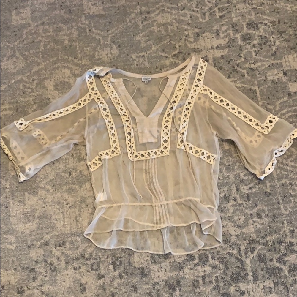 Charming Charlie sheer cream, embroidered top